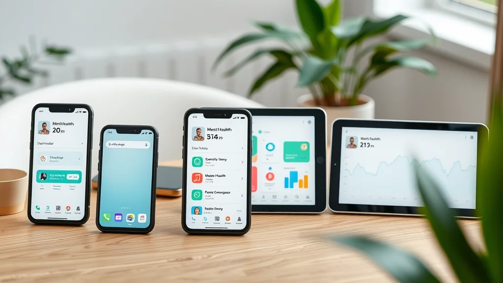 mental health app dashboards on smartphones and tablets, health and wellness apps