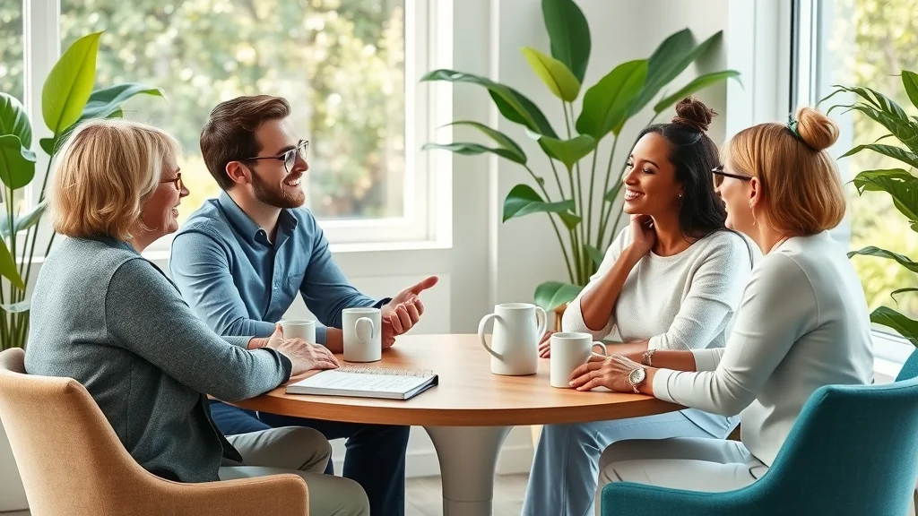Supportive postpartum coach with new parents in a consultation room