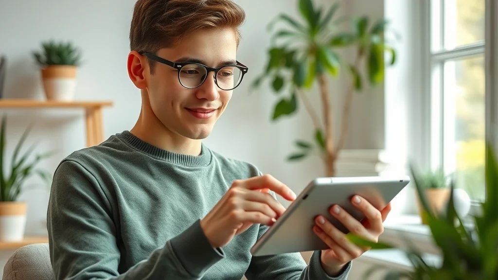 Young customer browsing a digital knowledge base for helpdesk, customer service, and support solutions