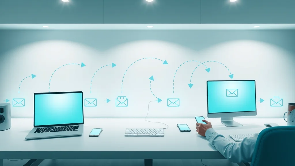 Workflow diagram for automated email marketing showing customer journey across devices