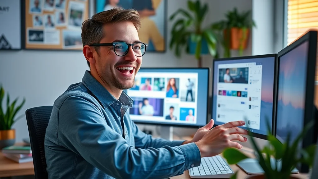 social media management software for small businesses - professional scheduling posts on a dual-monitor setup