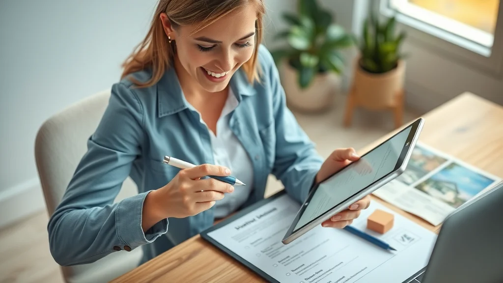 Productive real estate agent checking off marketing tasks on a tablet
