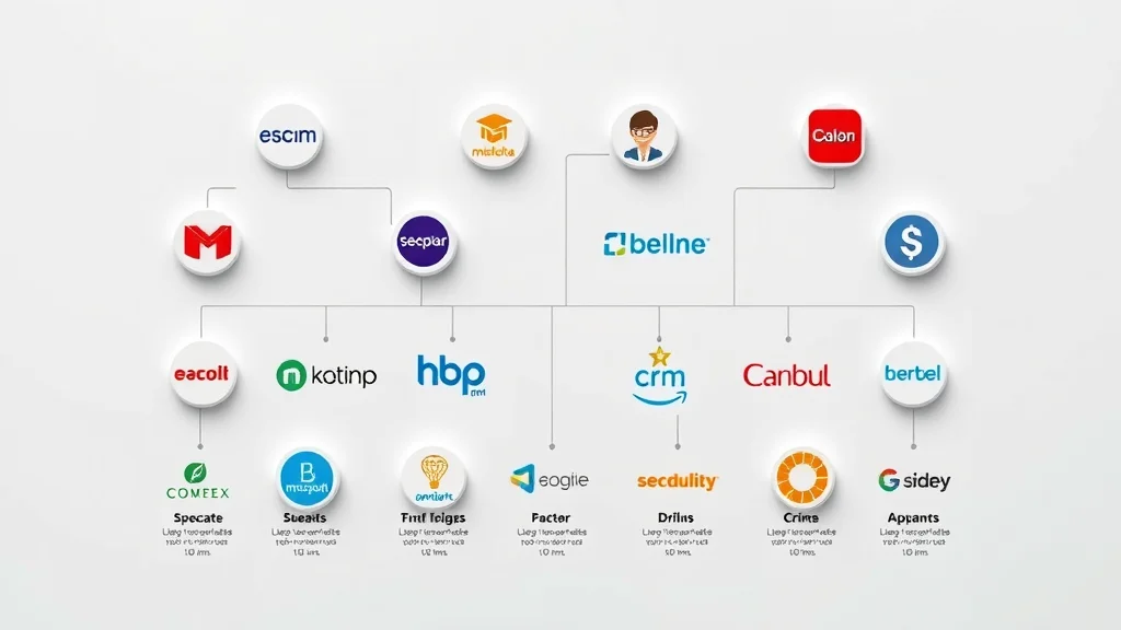 Infographic displaying popular CRM brands and their business sector segments with vibrant icons
