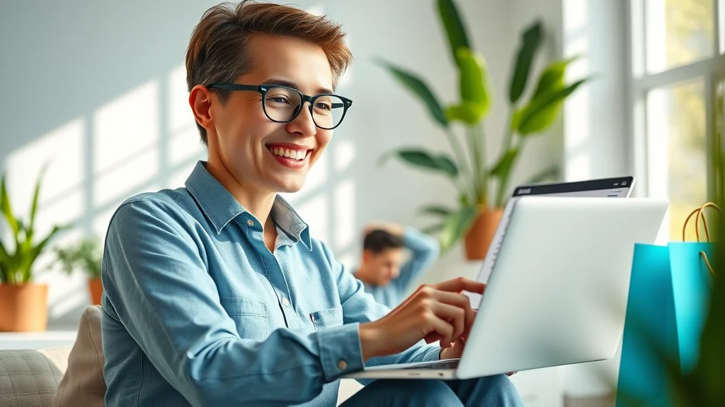e-commerce platforms software solutions and applications vibrant modern online shopping scene with cheerful professional reviewing sales analytics in a sleek e-commerce home office