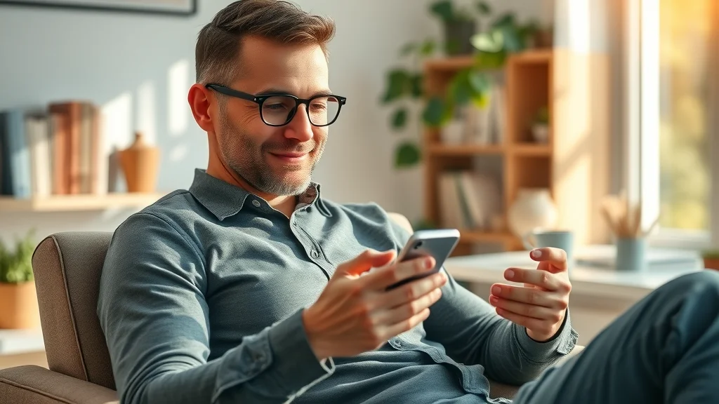 confident man using mental health app for self-improvement and wellness