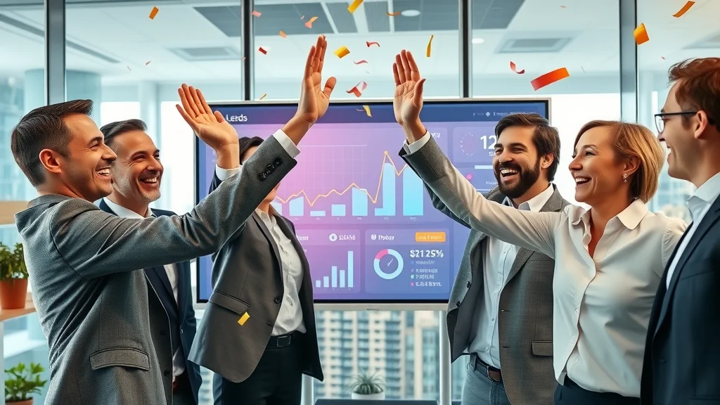 Real estate agents celebrating increased leads driven by new marketing tools