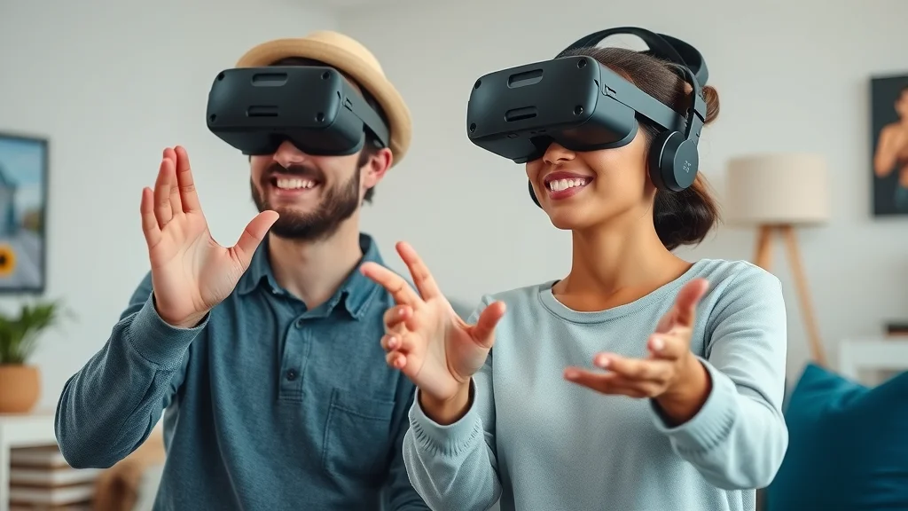 Young couple using VR headsets for a virtual tour in real estate marketing