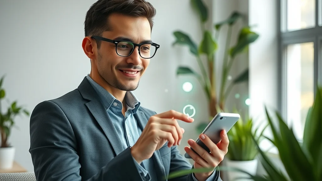 Recruiter automating hiring process with recruitment app, surrounded by digital icons symbolizing streamlined workflows and efficiency.