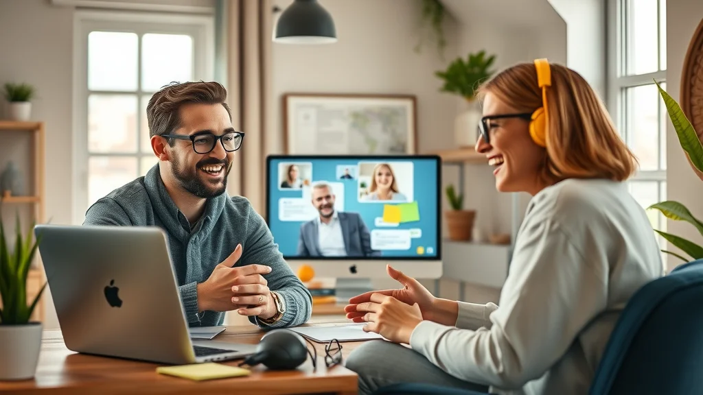 Remote team collaborating successfully on project management and task management software, sharing ideas and tracking deliverables via video calls and digital task boards.
