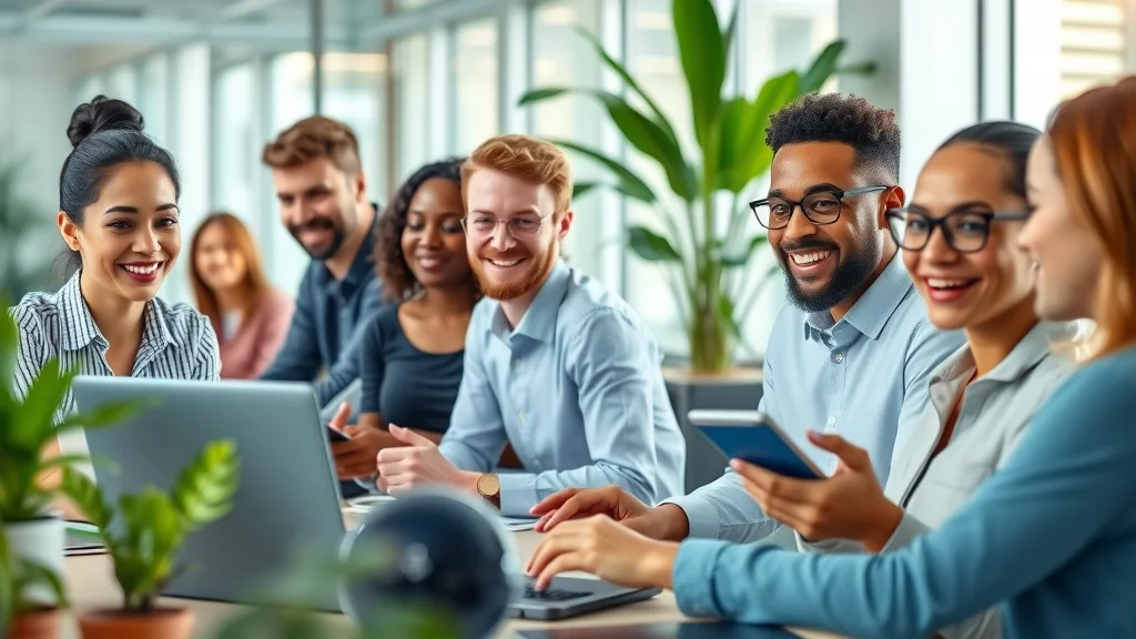 Small business professionals collaborating using email & communication tools and software applications