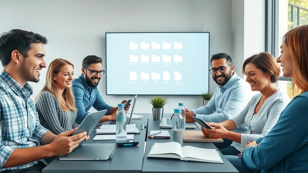 Team sharing files using cloud storage solutions like Google Drive for small businesses