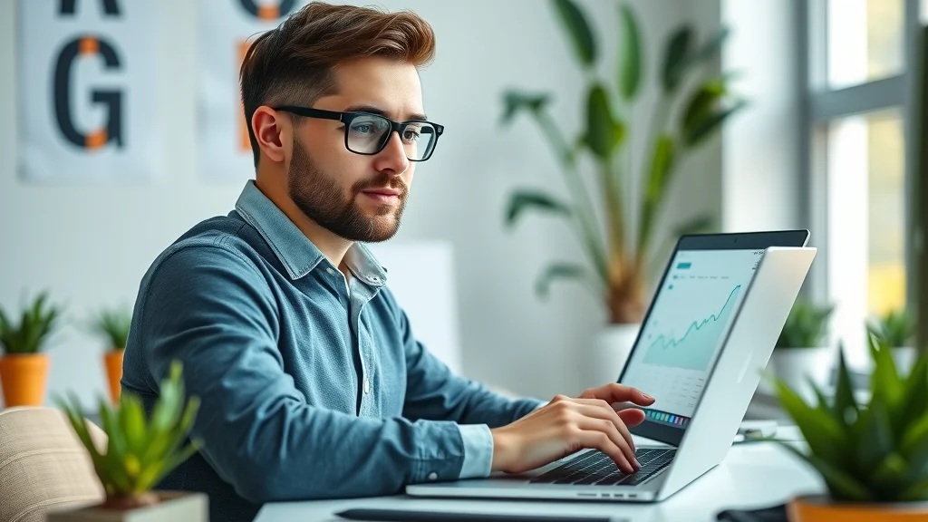 Modern small business owner reviewing website analytics on a laptop using website building and content management systems