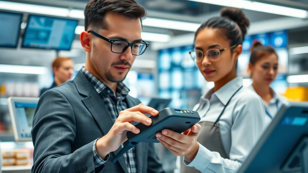 Small business staff using a point of sale software with barcode scanner for retail inventory management