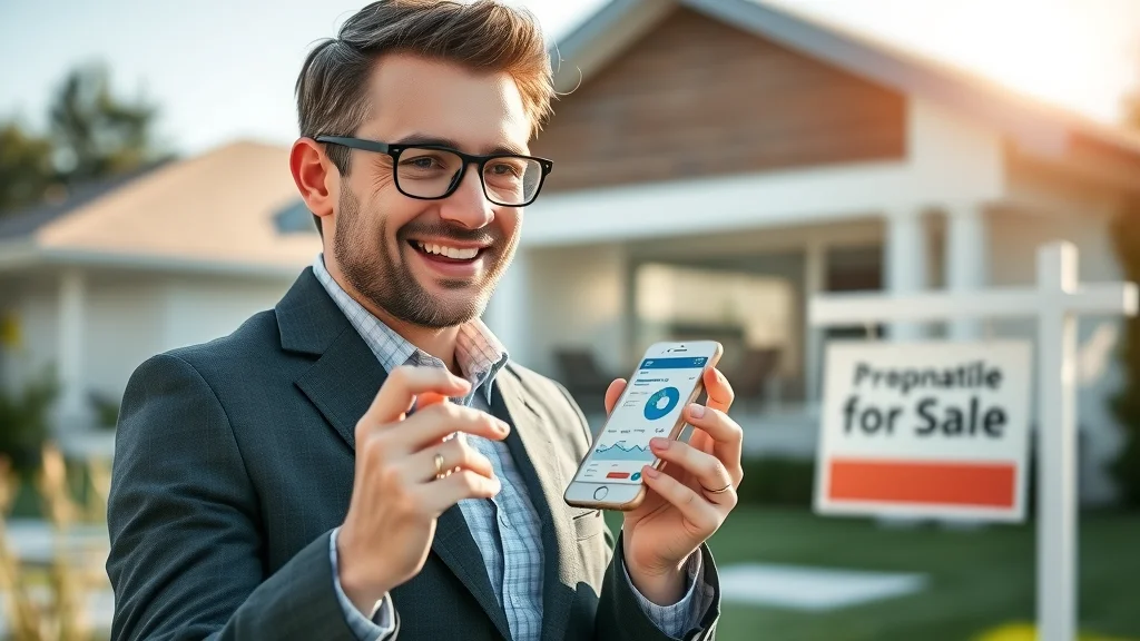 Successful real estate agent using a mobile app to manage property listings