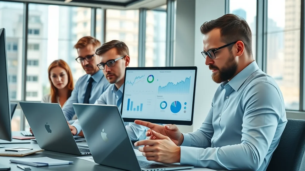 accounting & bookkeeping software for small businesses team analysing digital financial dashboards in modern office