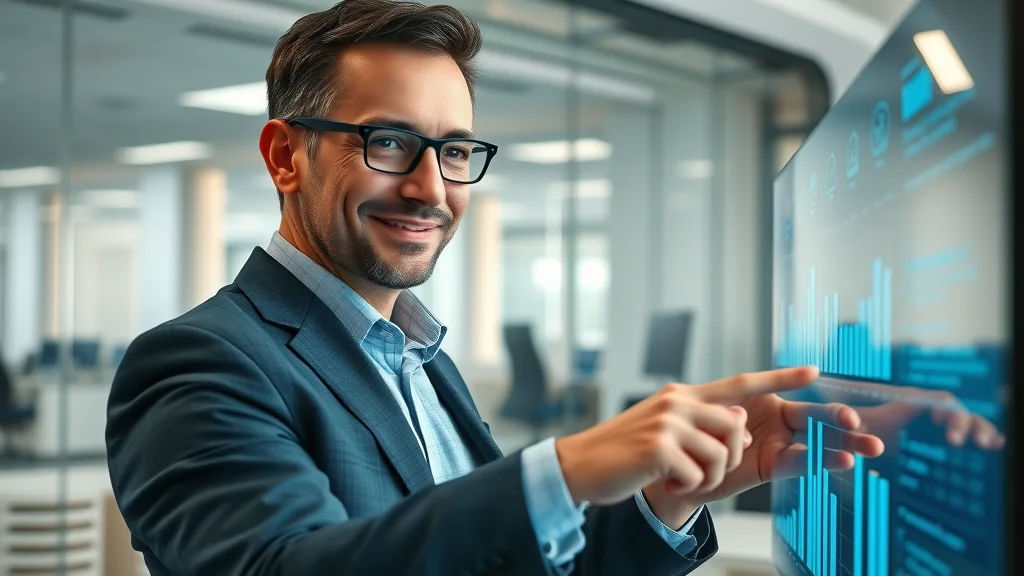 business software adoption in small businesses - business owner analyzing data charts on a digital display