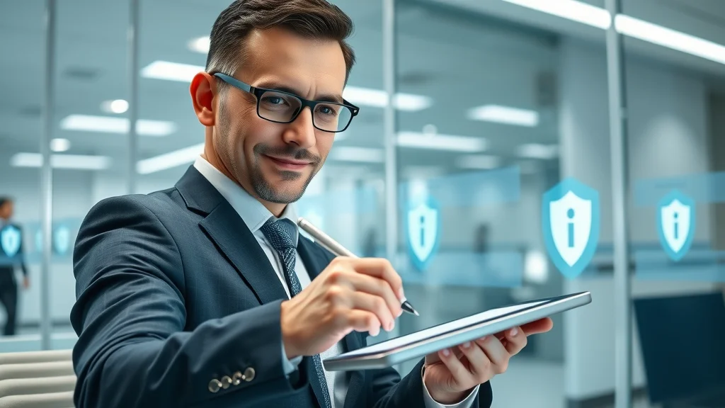 Businessperson using document management and esignature software to securely sign a contract digitally in a sleek office