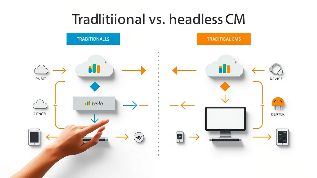 Infographic of traditional vs headless CMS architectures explaining headless cms for web content management systems