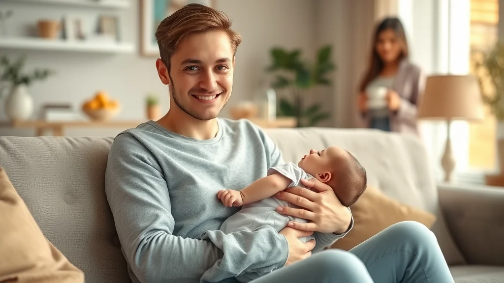 new parent using postpartum and new parent coaching system in cozy home environment